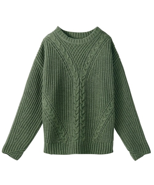 GeeRA（ジーラ）の「ケーブルニットプルオーバー（ニット/セーター・レディース・ブラウン/グリーン・LARGE/MEDIUM/X-LARGE）」の4枚目の写真