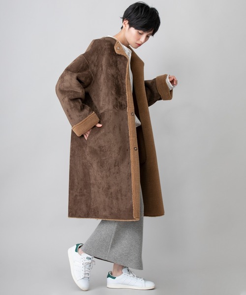 エコムートンリバーシブルノーカラーコート