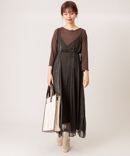 natural couture（ナチュラルクチュール）の「【WEB限定】着回しできるメロートップスとキャミワンピセット（ワンピース・レディース・ブラック/ダークブラウン/グレー/サックスブルー・FREE）」の14枚目の写真