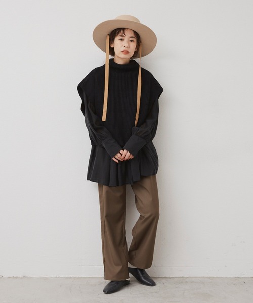 Libra Cue（リブラ キュー）の「Libra リラックステーパードパンツ（スラックス・レディース・ブラック/ベージュ/カーキ・FREE）」の5枚目の写真