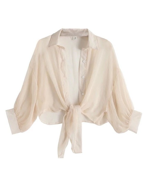シフォンシアーシャツブラウス 裾結び