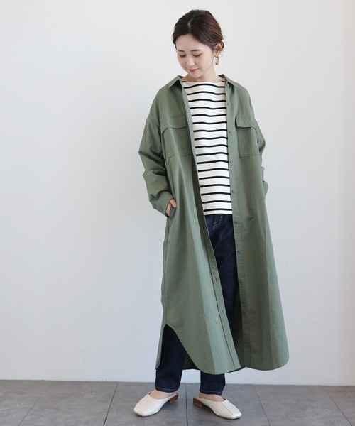 AMERICAN HOLIC（アメリカンホリック）の「綿CPOシャツワンピース（ワンピース・レディース・ベージュ/カーキ/ライトインディゴブルー・FREE）」の2枚目の写真