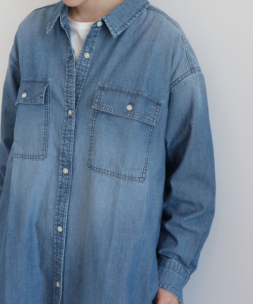 AMERICAN HOLIC（アメリカンホリック）の「綿CPOシャツワンピース（ワンピース・レディース・ベージュ/カーキ/ライトインディゴブルー・FREE）」の10枚目の写真