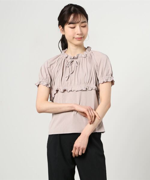 GGD（ジージーディー）の「HAVE A NICE TRIP / ハヴァナイストリップ　モダールＰｕフリルギャザーボータイ（Tシャツ/カットソー・レディース・グリーン/ライトピンク/バーガンディー/ピンク/ブラック・M/L/LL）」の4枚目の写真
