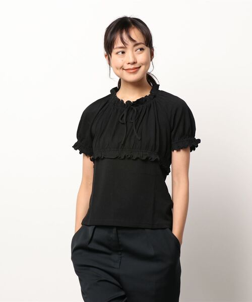 GGD（ジージーディー）の「HAVE A NICE TRIP / ハヴァナイストリップ　モダールＰｕフリルギャザーボータイ（Tシャツ/カットソー・レディース・グリーン/ライトピンク/バーガンディー/ピンク/ブラック・M/L/LL）」の3枚目の写真