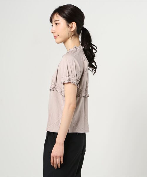 GGD（ジージーディー）の「HAVE A NICE TRIP / ハヴァナイストリップ　モダールＰｕフリルギャザーボータイ（Tシャツ/カットソー・レディース・グリーン/ライトピンク/バーガンディー/ピンク/ブラック・M/L/LL）」の6枚目の写真