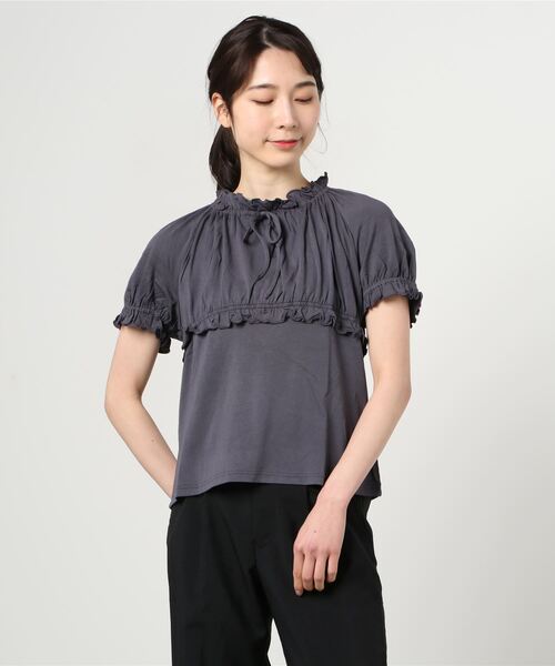 GGD（ジージーディー）の「HAVE A NICE TRIP / ハヴァナイストリップ　モダールＰｕフリルギャザーボータイ（Tシャツ/カットソー・レディース・グリーン/ライトピンク/バーガンディー/ピンク/ブラック・M/L/LL）」の13枚目の写真