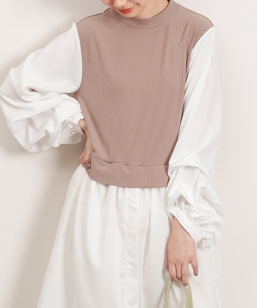 natural couture(ナチュラルクチュール)の「異素材ドッキングプルオーバー(Tシャツ/カットソー・レディース・ブラック/ベージュ/モカ・FREE)」の12枚目の写真