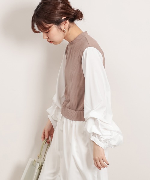 natural couture(ナチュラルクチュール)の「異素材ドッキングプルオーバー(Tシャツ/カットソー・レディース・ブラック/ベージュ/モカ・FREE)」の7枚目の写真