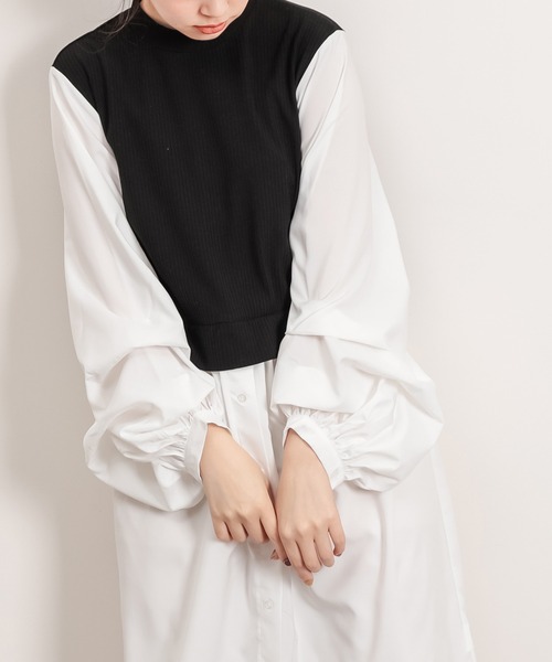 natural couture(ナチュラルクチュール)の「異素材ドッキングプルオーバー(Tシャツ/カットソー・レディース・ブラック/ベージュ/モカ・FREE)」の22枚目の写真