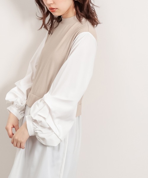 natural couture(ナチュラルクチュール)の「異素材ドッキングプルオーバー(Tシャツ/カットソー・レディース・ブラック/ベージュ/モカ・FREE)」の10枚目の写真
