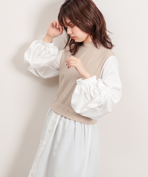 natural couture(ナチュラルクチュール)の「異素材ドッキングプルオーバー(Tシャツ/カットソー・レディース・ブラック/ベージュ/モカ・FREE)」の5枚目の写真