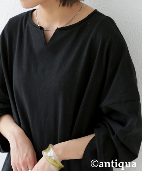 antiqua（アンティカ）の「ちょうど良い。女っぽキーネックワンピース（ワンピース・レディース・パープル系その他/ブラック/ライム・FREE）」の6枚目の写真