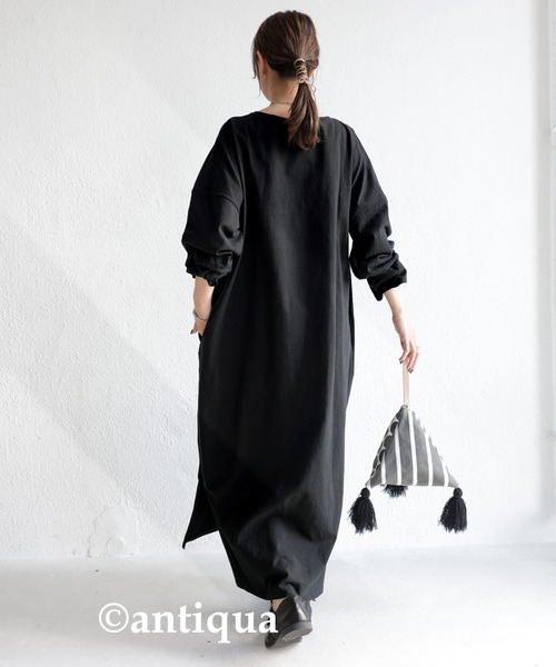 antiqua（アンティカ）の「ちょうど良い。女っぽキーネックワンピース（ワンピース・レディース・パープル系その他/ブラック/ライム・FREE）」の7枚目の写真