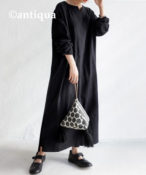 antiqua（アンティカ）の「ちょうど良い。女っぽキーネックワンピース（ワンピース・レディース・パープル系その他/ブラック/ライム・FREE）」の9枚目の写真