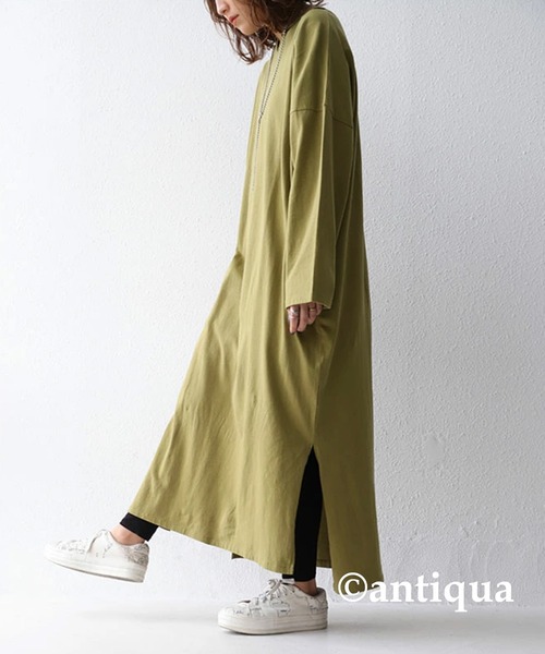 antiqua（アンティカ）の「ちょうど良い。女っぽキーネックワンピース（ワンピース・レディース・パープル系その他/ブラック/ライム・FREE）」の11枚目の写真
