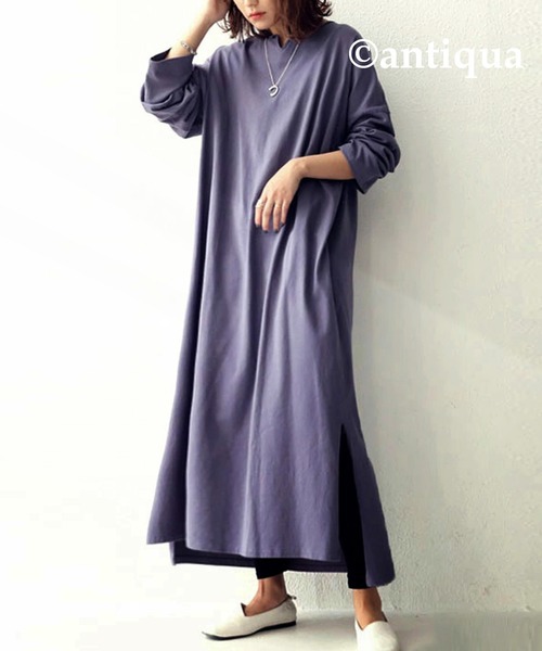 antiqua（アンティカ）の「ちょうど良い。女っぽキーネックワンピース（ワンピース・レディース・パープル系その他/ブラック/ライム・FREE）」の13枚目の写真