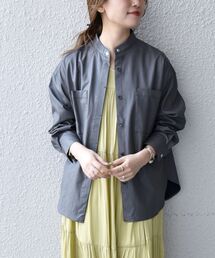 SHIPS any: フェイクレザー バンドカラー シャツ◇