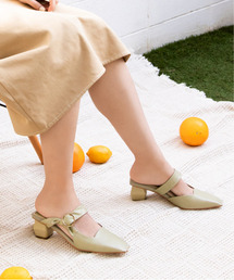 ソフト ねじりストラップスクエアカットミュール