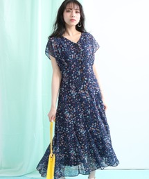 Mystrada タックフレアブラウス　マイストラーダ　ネイビー 38 Mystrada マイストラーダ ブラウス 花柄 刺繍 [38] M ブルー