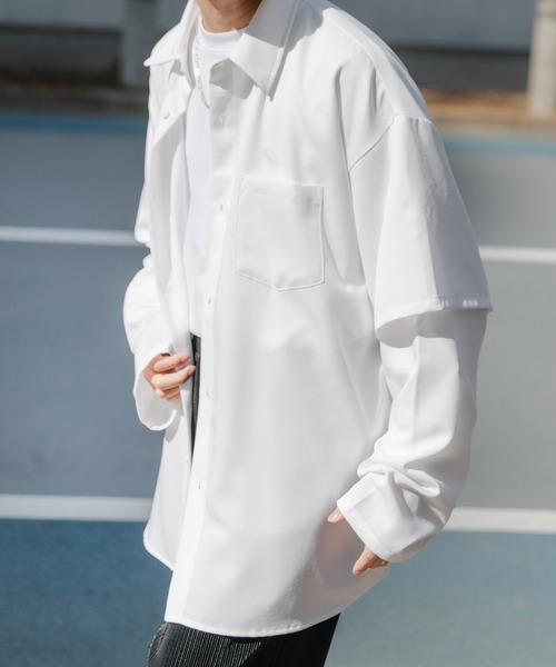 Adoon plain（アドーンプレーン）の「【Adoon plain】スリーブレイヤードシャツ（シャツ/ブラウス・メンズ・ホワイト/ブラック/グレイッシュブルー・MEDIUM/LARGE）」の2枚目の写真