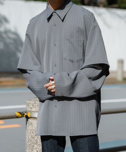 Adoon plain（アドーンプレーン）の「【Adoon plain】スリーブレイヤードシャツ（シャツ/ブラウス・メンズ・ホワイト/ブラック/グレイッシュブルー・MEDIUM/LARGE）」の21枚目の写真