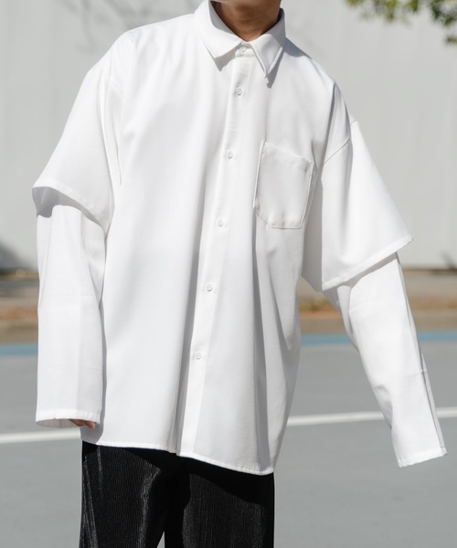 Adoon plain（アドーンプレーン）の「【Adoon plain】スリーブレイヤードシャツ（シャツ/ブラウス・メンズ・ホワイト/ブラック/グレイッシュブルー・MEDIUM/LARGE）」の19枚目の写真