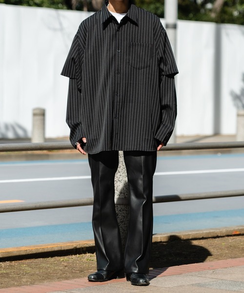 Adoon plain（アドーンプレーン）の「【Adoon plain】スリーブレイヤードシャツ（シャツ/ブラウス・メンズ・ホワイト/ブラック/グレイッシュブルー・MEDIUM/LARGE）」の4枚目の写真