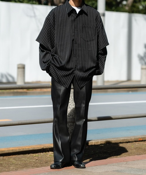 Adoon plain（アドーンプレーン）の「【Adoon plain】スリーブレイヤードシャツ（シャツ/ブラウス・メンズ・ホワイト/ブラック/グレイッシュブルー・MEDIUM/LARGE）」の5枚目の写真