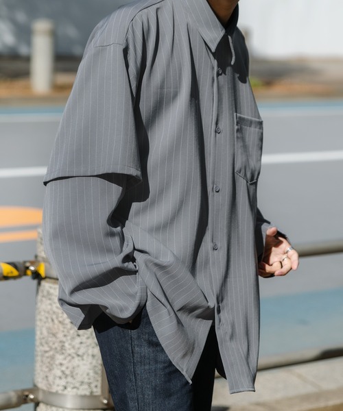 Adoon plain（アドーンプレーン）の「【Adoon plain】スリーブレイヤードシャツ（シャツ/ブラウス・メンズ・ホワイト/ブラック/グレイッシュブルー・MEDIUM/LARGE）」の9枚目の写真