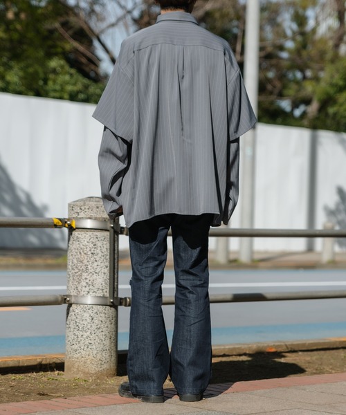 Adoon plain（アドーンプレーン）の「【Adoon plain】スリーブレイヤードシャツ（シャツ/ブラウス・メンズ・ホワイト/ブラック/グレイッシュブルー・MEDIUM/LARGE）」の14枚目の写真