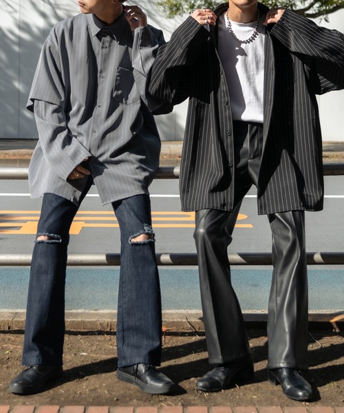 Adoon plain（アドーンプレーン）の「【Adoon plain】スリーブレイヤードシャツ（シャツ/ブラウス・メンズ・ホワイト/ブラック/グレイッシュブルー・MEDIUM/LARGE）」の15枚目の写真