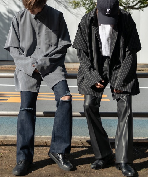 Adoon plain（アドーンプレーン）の「【Adoon plain】スリーブレイヤードシャツ（シャツ/ブラウス・メンズ・ホワイト/ブラック/グレイッシュブルー・MEDIUM/LARGE）」の16枚目の写真