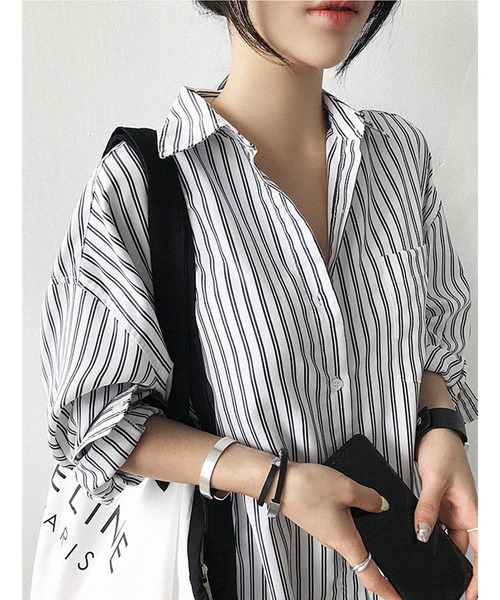 大人カジュアル ミディ丈ストライプシャツワンピース シャツワンピース Ritzy リッツィー のファッション セール