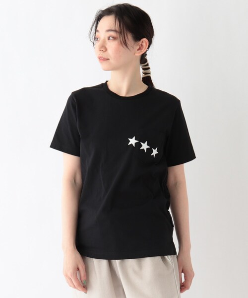 BASECONTROL（ベースコントロール）の「◆吸水速乾 胸ポケットスターラインプリント Tシャツ（Tシャツ/カットソー・レディース・アイボリー/ブラック/ネイビー・01/02/03）」の2枚目の写真
