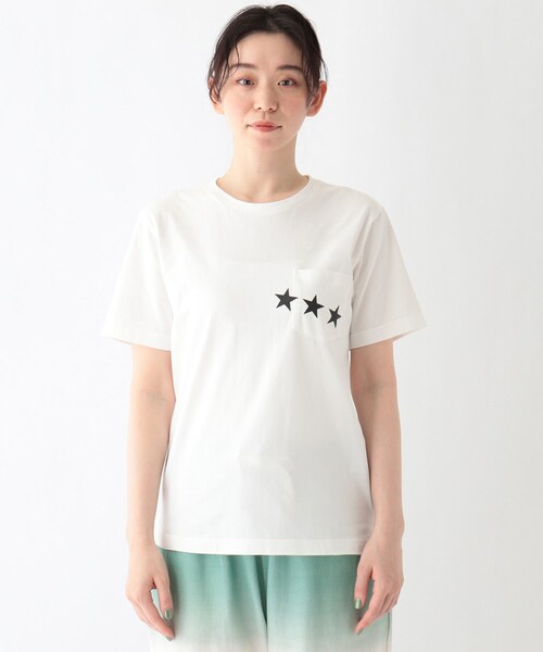 BASECONTROL（ベースコントロール）の「◆吸水速乾 胸ポケットスターラインプリント Tシャツ（Tシャツ/カットソー・レディース・アイボリー/ブラック/ネイビー・01/02/03）」の4枚目の写真