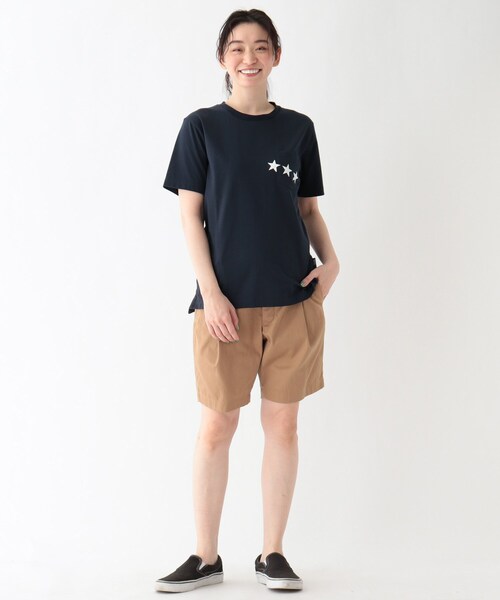 BASECONTROL（ベースコントロール）の「◆吸水速乾 胸ポケットスターラインプリント Tシャツ（Tシャツ/カットソー・レディース・アイボリー/ブラック/ネイビー・01/02/03）」の13枚目の写真