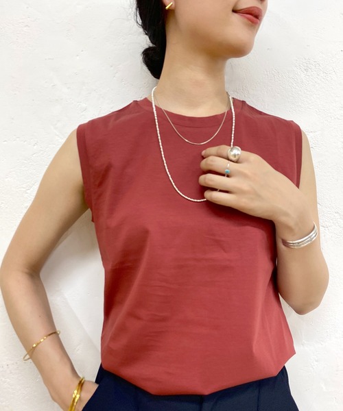 SHENERY（シーナリー）の「ノースリーブシルケットカットソー（Tシャツ/カットソー・レディース・オフホワイト/ピンク/ブルー/グレー系その他/レッド系その他/グリーン系その他/オレンジ・FREE）」の6枚目の写真