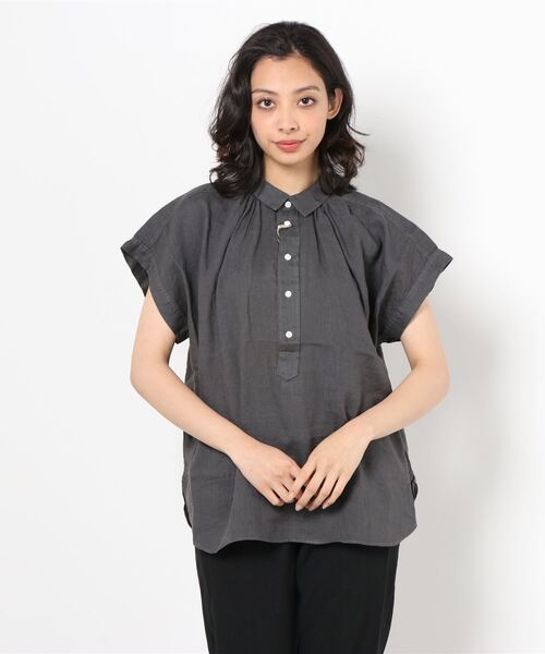 D.M.G.（ドミンゴ）の「D.M.G / ディーエムジー　S/Sレギュラーカラーシャツ（シャツ/ブラウス・レディース・ライトグリーン/ベージュ/チャコール・2）」の2枚目の写真