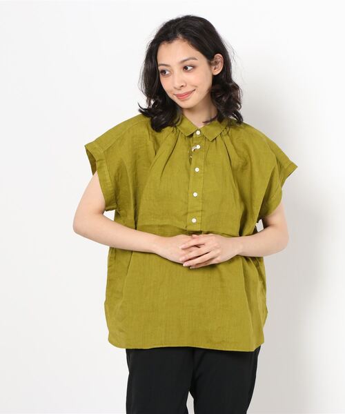 D.M.G.（ドミンゴ）の「D.M.G / ディーエムジー　S/Sレギュラーカラーシャツ（シャツ/ブラウス・レディース・ライトグリーン/ベージュ/チャコール・2）」の3枚目の写真