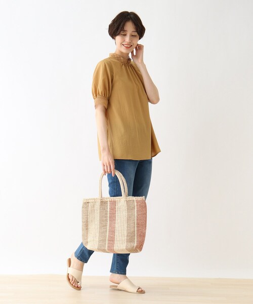 DRESKIP（ドレスキップ）の「◆ストライプ雑材トート（トートバッグ・レディース・ブルー系2/チャコール/オレンジ系その他4/ブラウン系3・00）」の11枚目の写真