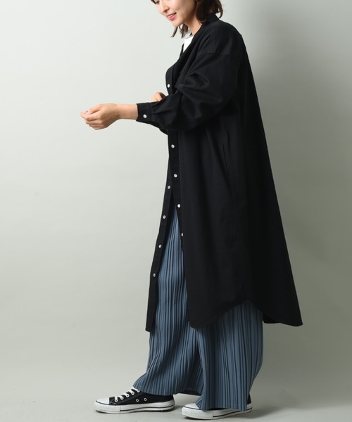 INTERPLANET（インタープラネット）の「バンドカラーデニムシャツワンピース（シャツワンピース・レディース・ブラック/ブルー・FREE）」の12枚目の写真