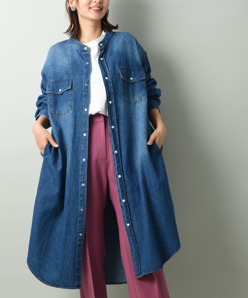 INTERPLANET（インタープラネット）の「バンドカラーデニムシャツワンピース（シャツワンピース・レディース・ブラック/ブルー・FREE）」の9枚目の写真