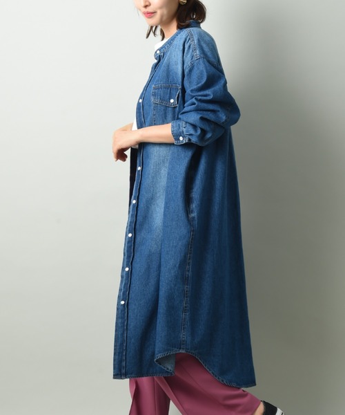 INTERPLANET（インタープラネット）の「バンドカラーデニムシャツワンピース（シャツワンピース・レディース・ブラック/ブルー・FREE）」の11枚目の写真