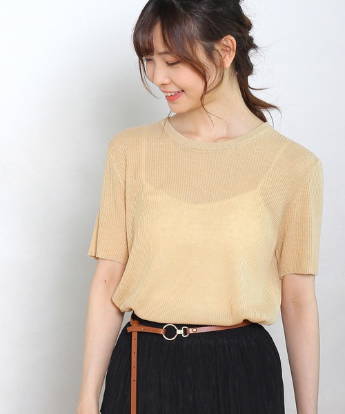 Crisp yours（クリスプユアーズ）の「【WEB限定】ショートスリーブサマーニット（ニット/セーター・レディース・ネイビー/イエロー/グリーン/アイボリー・FREE）」の4枚目の写真