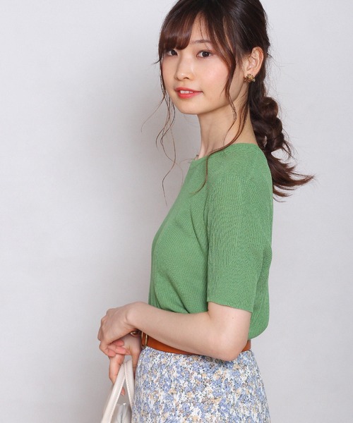 Crisp yours（クリスプユアーズ）の「【WEB限定】ショートスリーブサマーニット（ニット/セーター・レディース・ネイビー/イエロー/グリーン/アイボリー・FREE）」の8枚目の写真