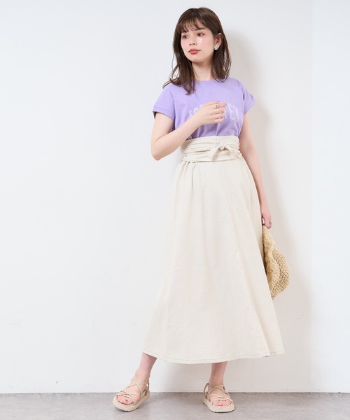 natural couture(ナチュラルクチュール)の「【サスティナブル素材】カレッジエコノースリーブ(Tシャツ/カットソー・レディース・オフホワイト/アイボリー/ラベンダー/スミクロ・FREE)」の16枚目の写真