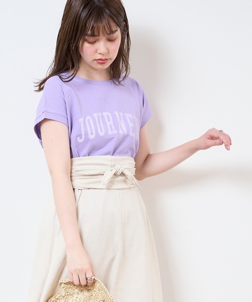 natural couture(ナチュラルクチュール)の「【サスティナブル素材】カレッジエコノースリーブ(Tシャツ/カットソー・レディース・オフホワイト/アイボリー/ラベンダー/スミクロ・FREE)」の15枚目の写真