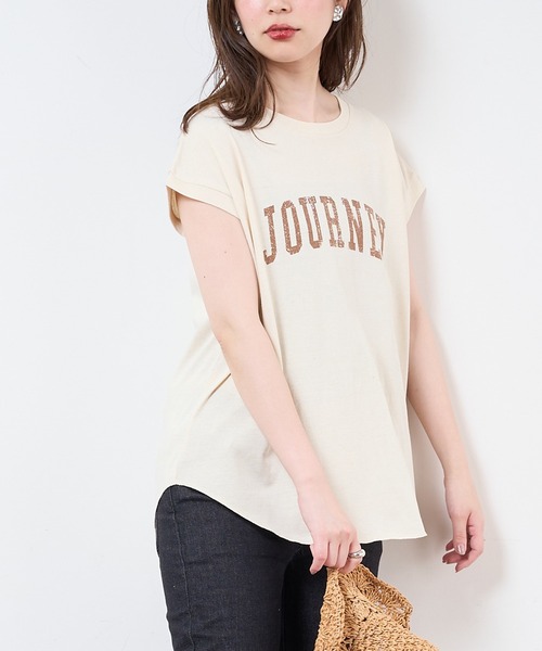 natural couture(ナチュラルクチュール)の「【サスティナブル素材】カレッジエコノースリーブ(Tシャツ/カットソー・レディース・オフホワイト/アイボリー/ラベンダー/スミクロ・FREE)」の9枚目の写真