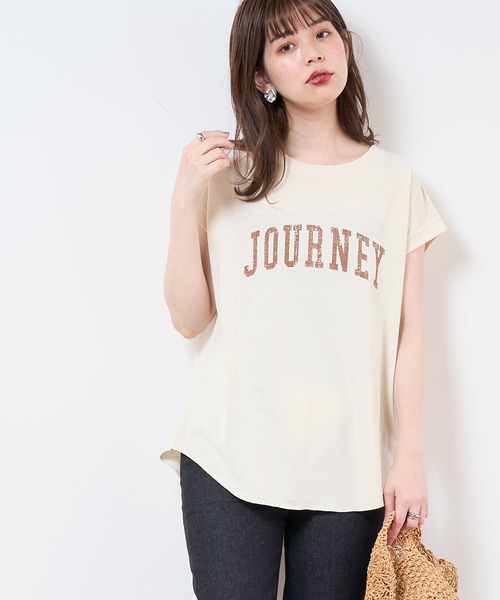 natural couture(ナチュラルクチュール)の「【サスティナブル素材】カレッジエコノースリーブ(Tシャツ/カットソー・レディース・オフホワイト/アイボリー/ラベンダー/スミクロ・FREE)」の8枚目の写真